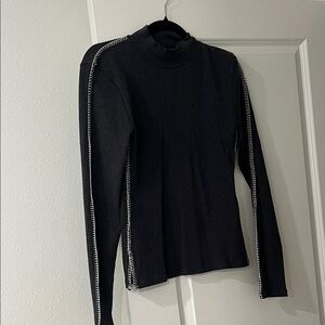 J. Crew Grey Long Sleeve Mockneck Top with White Stitching
